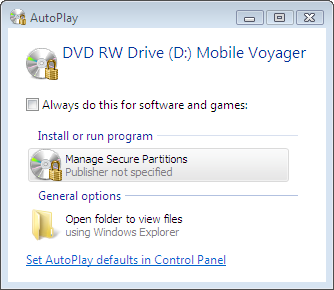 AutoPlay dialog of the encrypted compact disc