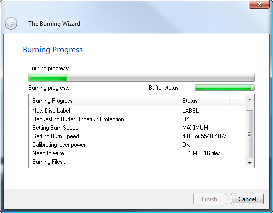 The progress page of burning secure encrypted cd/dvd/bluray