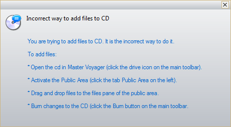 warning message - incorrect way to add fiels to the encrypted cd